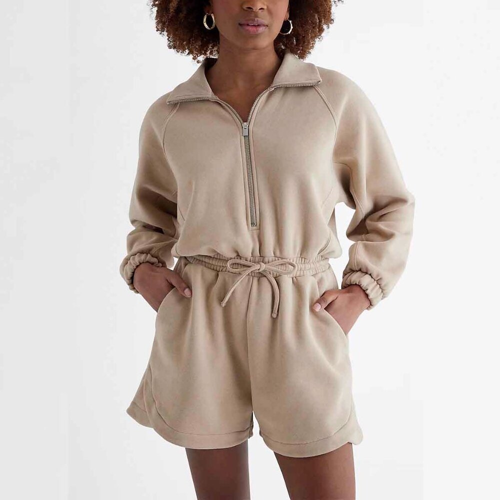 NWT Express Fleece Romper Quarter Zip Tie Waist size XL